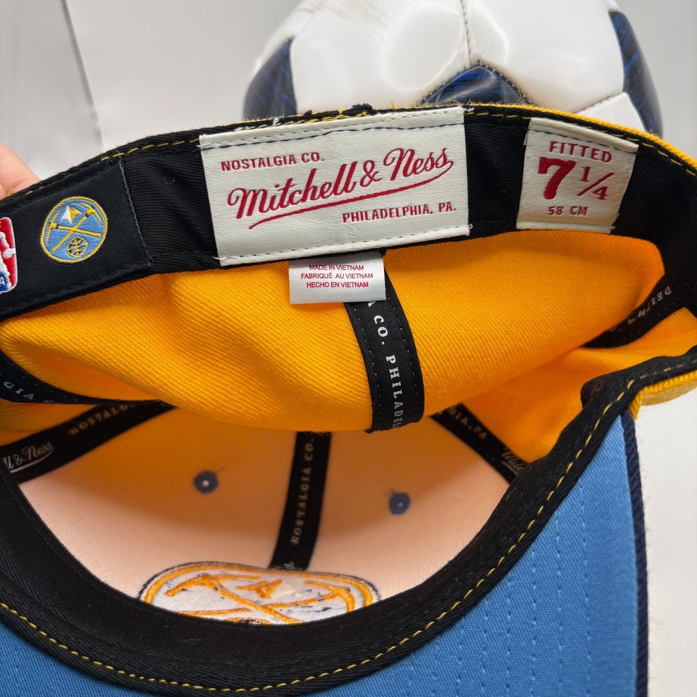 Mitchell & Ness Denver Nuggets Fitted Hat 7 1/4 Yellow Navy High Crown G163K - Picture 6 of 6